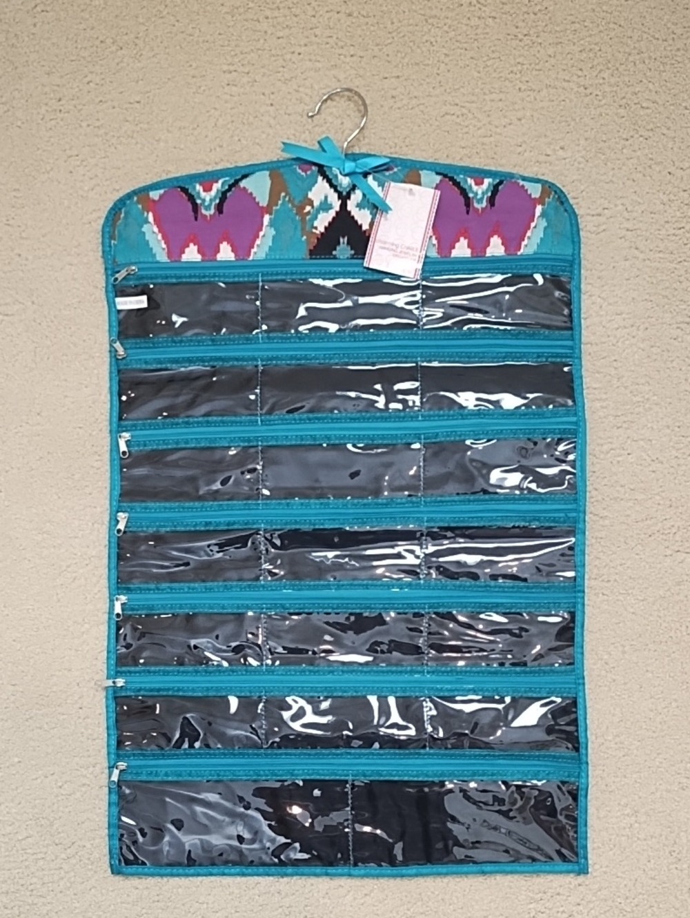 Charming Charlie Teal and Multicolor Hanging Jewelry Organizer